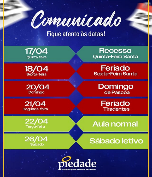 📢 Fique atento(a) ao nosso calendário escolar! 🗓✨