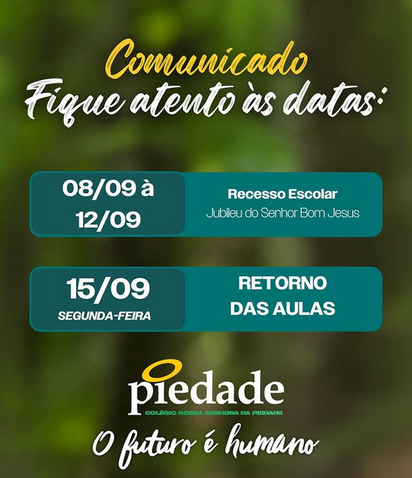 📢 COMUNICADO — Fique atento às datas: